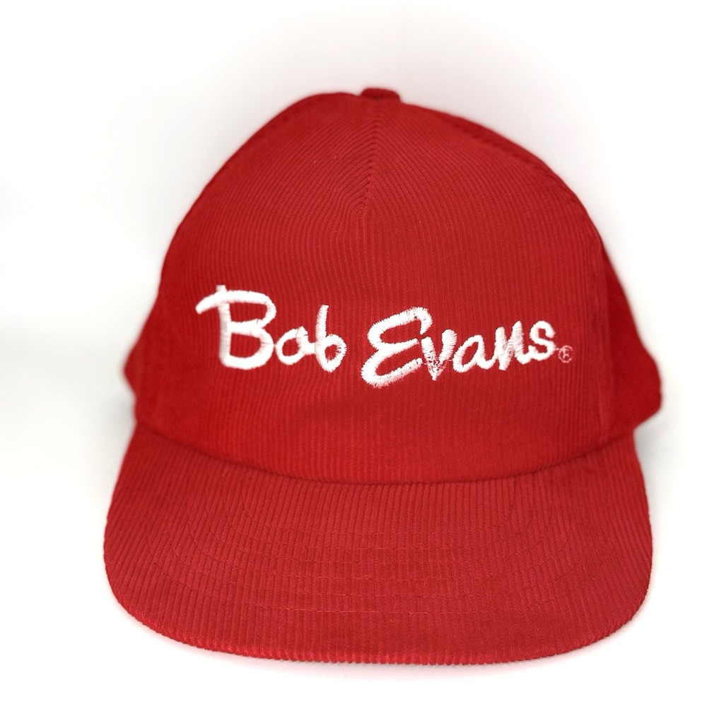 Bob Evans Red‎ Corduroy Snapback Hat Adjustable One Size Cotton Logo Promo Cap